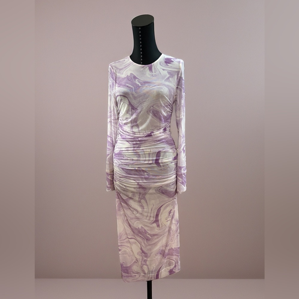 Ganni Lavender Marble Long Sleeve Dress